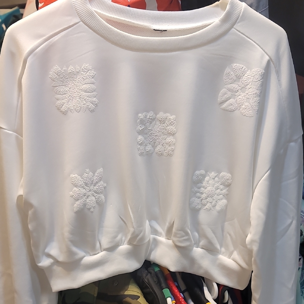 White Hawaiian Quilt Crop Sweater